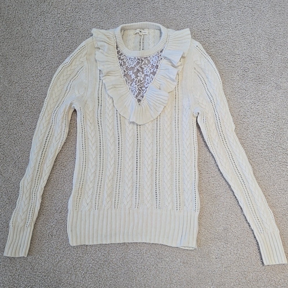 Nightcap Clothing Cream Wool And Cashmere Blend Ruffled Sweater Size 2 Medium